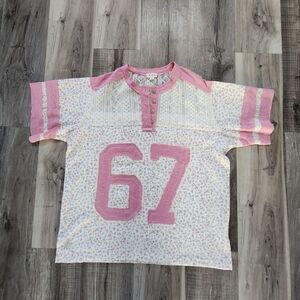 Pink & White Number 67 Knit Tee - Oversized Shirts & Top